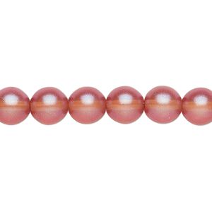 Bead, Czech pressed glass, pearlized apricot, 8mm round. Sold per 15-1/2" to 16" strand, approximately 50 beads.
