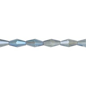 Bead, glass, crystal blue shade, 8.5x4mm long bicone. Sold per 15-1/2 to 16-inch strand.