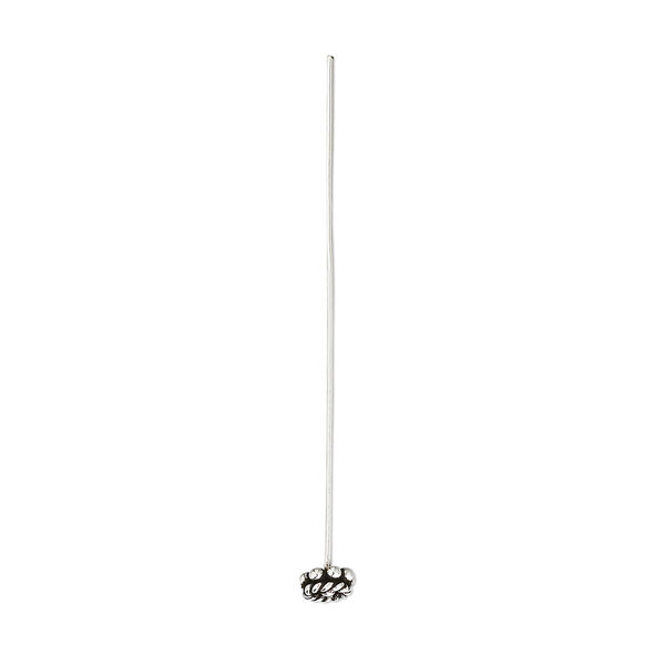 Head pin, antiqued sterling silver, 2 inches with 4mm rondelle, 19 gauge. Sold per pkg of 2. image number 0