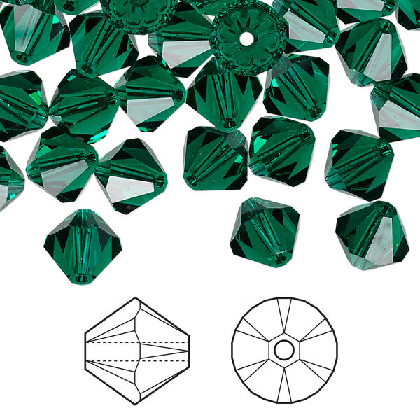 Bead 288pk emerald, Swarovski® 8mm XILION bicone 5328 image number 0