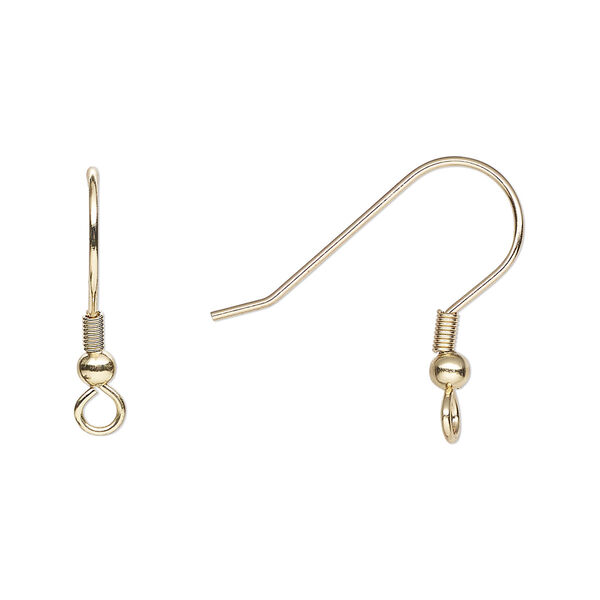 Ear wire, gold-finished stainless steel, 20mm fishhook with 3mm ball and 4mm coil with perpendicular open loop, 21 gauge. Sold per pkg of 5 pairs. image number 0
