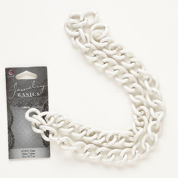 Chain, steel and enamel, white, 12mm curb. Sold per pkg of 18 inches. image number 0
