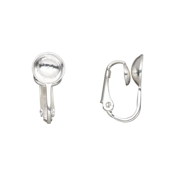 Earring, clip-on, silver-plated steel, 17mm hinged with 8mm cup, fits 8-10mm bead. Sold per pkg of 5 pairs. image number 0