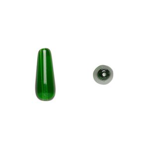 Bead, Czech pressed glass, emerald green, 16x6mm teardrop. Sold per 15-1/2" to 16" strand, approximately 25 beads.