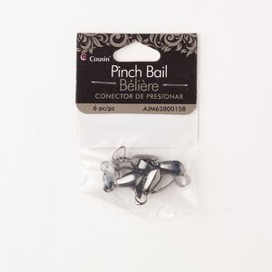 Bail, ice-pick, brass, pkg/6, gunmetal finish, 11x5mm teardrop, 8.5mm grip length.
