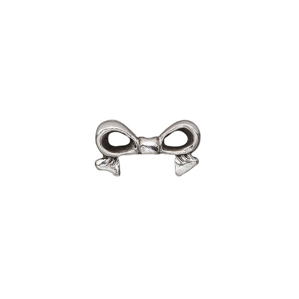 Bead, pewter (tin-based alloy), pkg/1, antique silver plate, 16x9mm double-sided bow, fits 8mm cube. image number 0