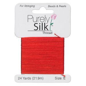 Thread, Purely Silk™, red, size E. Sold per 24-yard card.