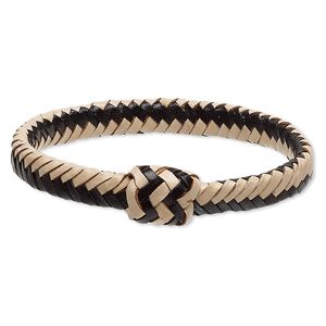 Bracelet, bangle, leather (natural / dyed), black, 15mm wide with braided design, 7-1/2 inches. Sold individually.