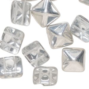 Preciosa Czech pressed glass 1pkg12, pyramid spacer bead silver / clear 11x11mm