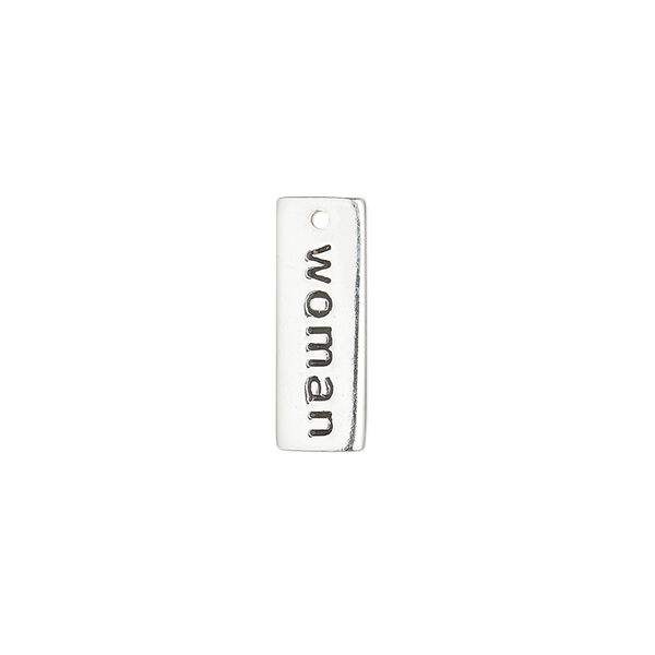 Drop, sterling silver and enamel, black, 17x6mm single-sided rectangle with "woman." Sold individually. image number 0