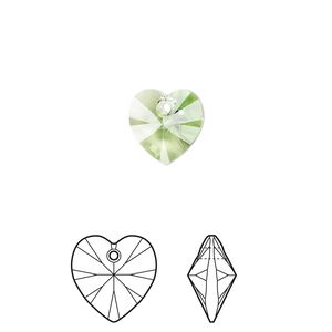 Drop 24pk peridot, Crystal Passions® 10mm pendant heart 6228