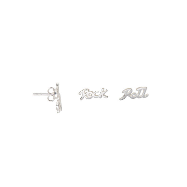 Earstud, sterling silver, 12x5mm "Rock" and "Roll" with post. Sold per pair. image number 0