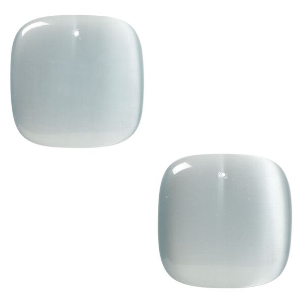 Focal, cat's eye glass (fiber optic glass), silver, 34mm top-drilled square. Sold per pkg of 2. image number 0