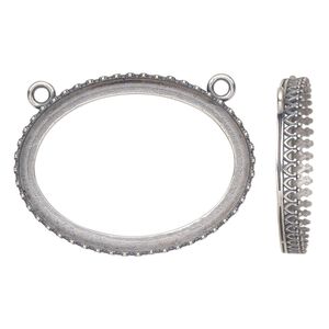 Connector, JBB Findings, antique silver-plated brass, 42x32mm oval with open back and decorative trim, 40x30mm oval bezel setting. Sold individually.