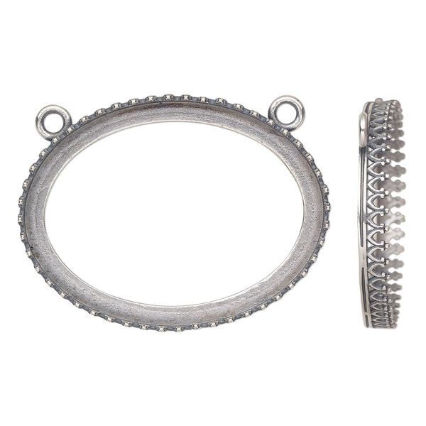 Connector, JBB Findings, antique silver-plated brass, 42x32mm oval with open back and decorative trim, 40x30mm oval bezel setting. Sold individually. image number 0