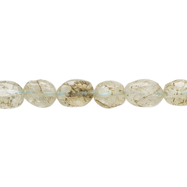 Bead, aquamarine (heated), 7x5mm-9x6mm hand-cut flat oval, F grade, Mohs hardness 7-1/2 to 8. Sold per 14-inch strand, approximately 40 beads. image number 0