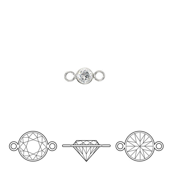 Link, sterling silver and cubic zirconia, clear, 4.5mm round with 4mm faceted round. Sold individually. image number 0