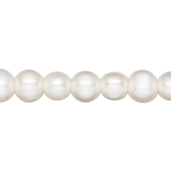 Pearl, White Lotus™, cultured freshwater (bleached), white, 8-9mm semi-round, C grade, Mohs hardness 2-1/2 to 4. Sold per 15-1/2 to 16-inch strand. image number 0