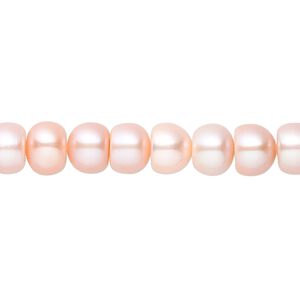 Pearl, White Lotus™, cultured freshwater, peach, 7.5-8mm button, B grade, Mohs hardness 2-1/2 to 4. Sold per 16-inch strand.