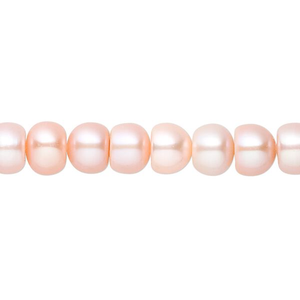 Pearl, White Lotus™, cultured freshwater, peach, 7.5-8mm button, B grade, Mohs hardness 2-1/2 to 4. Sold per 16-inch strand. image number 0