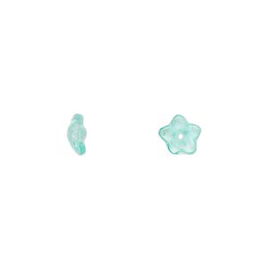 Bead cap, Czech pressed glass, light aqua, 7x3mm flower, fits 5-7mm bead. Sold per pkg of 50.