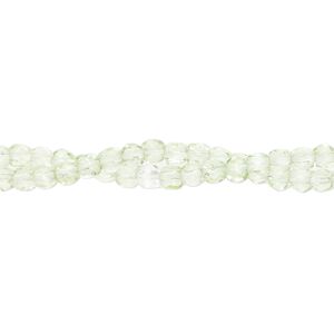 Bead, glass, translucent pale green, 3mm faceted round. Sold per pkg of (2) 12-inch strands, approximately 210 beads.