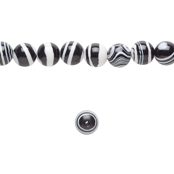 Bead, resin, black and white, 6mm round. Sold per 15-1/2" to 16" strand. image number 0