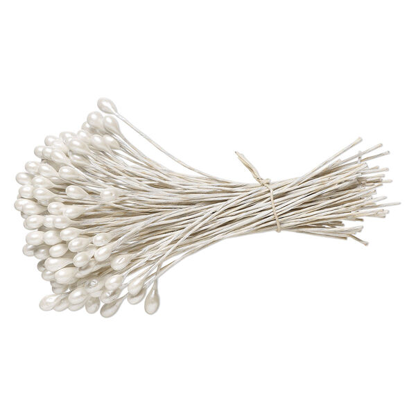Hair pin, steel and acrylic, opaque white, 4 inches with 6x4mm teardrop. Sold per bundle, approximately 150 hair pins. image number 0