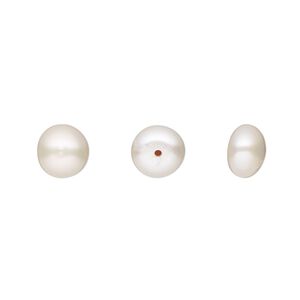 Pearl, White Lotus™, cultured freshwater (bleached), white, 7-7.5mm half-drilled button, B grade, Mohs hardness 2-1/2 to 4. Sold per pair.