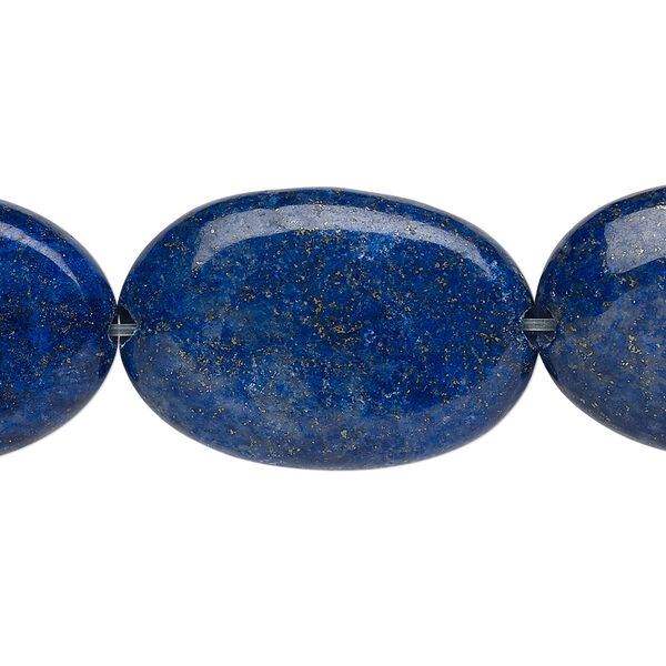 Bead, lapis lazuli (dyed), 30x20mm flat oval, B grade, Mohs hardness 5 to 6. Sold per 8-inch strand. image number 0