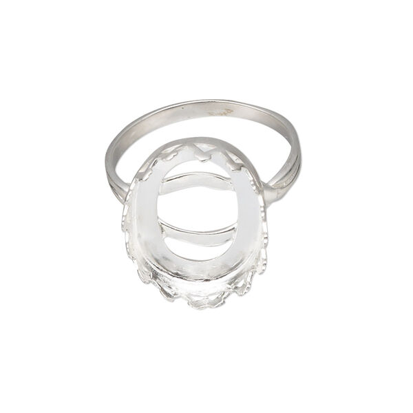 Ring, sterling silver, 20x15mm wide with 18x13mm oval cabochon bezel setting, size 9. Sold individually. image number 0