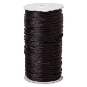 Cord, Satinique™, satin, black, 4mm large. Sold per 150-foot spool.