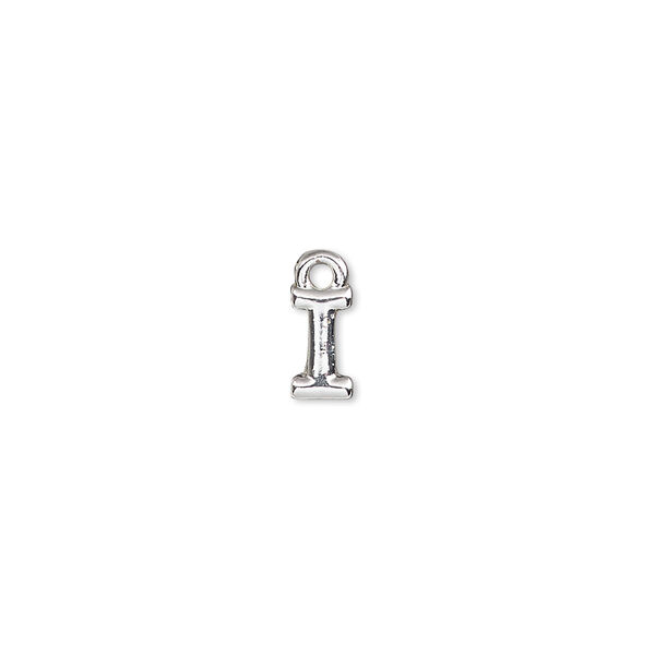 Charm, silver-finished "pewter" (zinc-based alloy), 8x4mm alphabet letter I. Sold per pkg of 2. image number 0