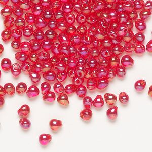 Seed bead, Miyuki, glass, pkg/10g, 4x3.4mm fringe, translucent rainbow red, (DP-254).