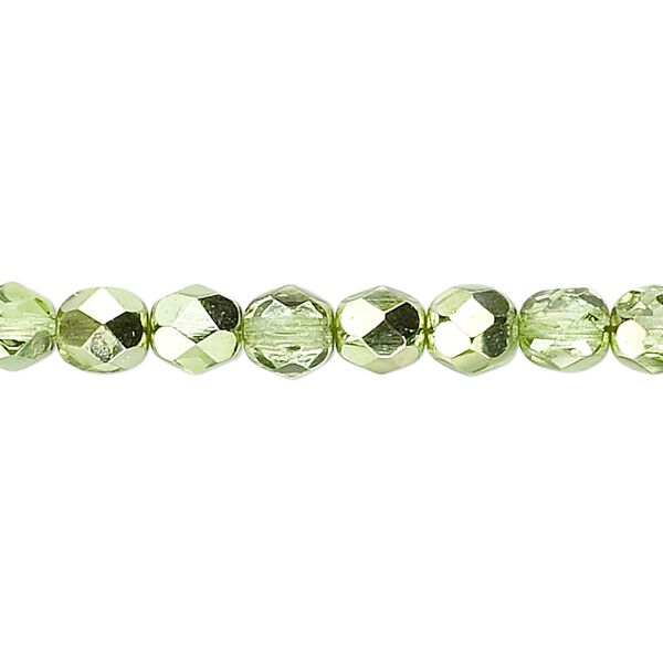 Bead, Czech fire-polished glass, opaque to transparent clear with half-coat metallic silver green, 6mm faceted round. Sold per 15-1/2" to 16" strand. image number 0
