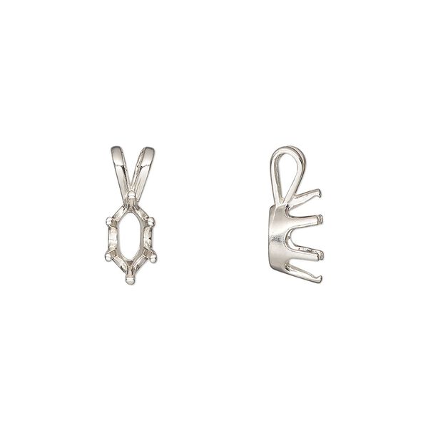 Pendant, Sure-Set™, sterling silver, 8x4mm 6-prong marquise basket setting. Sold individually. image number 0
