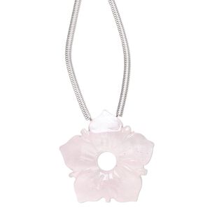 Rose quartz 1pkg1, hand-cut top-drilled carved flower bead natural 20x20mm / 4mm center hole