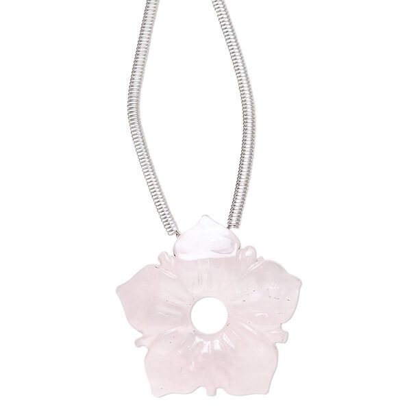 Rose quartz 1pkg1, hand-cut top-drilled carved flower bead natural 20x20mm / 4mm center hole image number 0