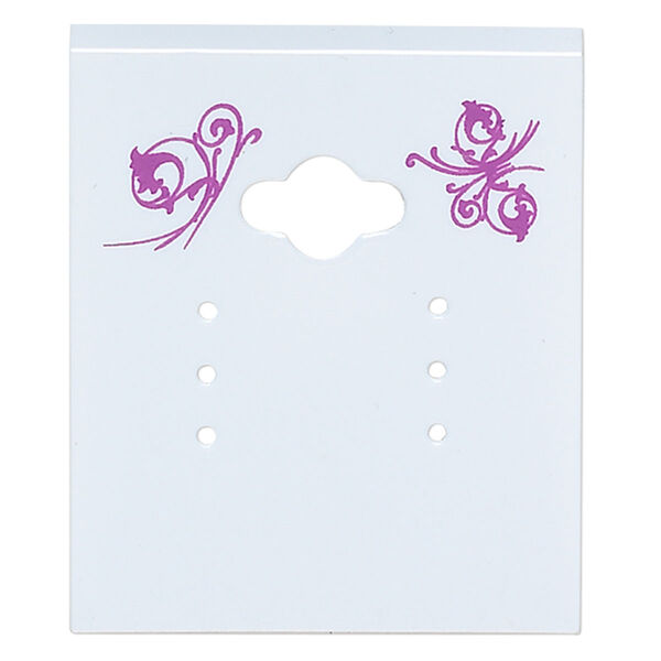 Earring card, PVC plastic, opaque white and purple, 2x1-1/2 inch square with butterfly design. Sold per pkg of 100. image number 0