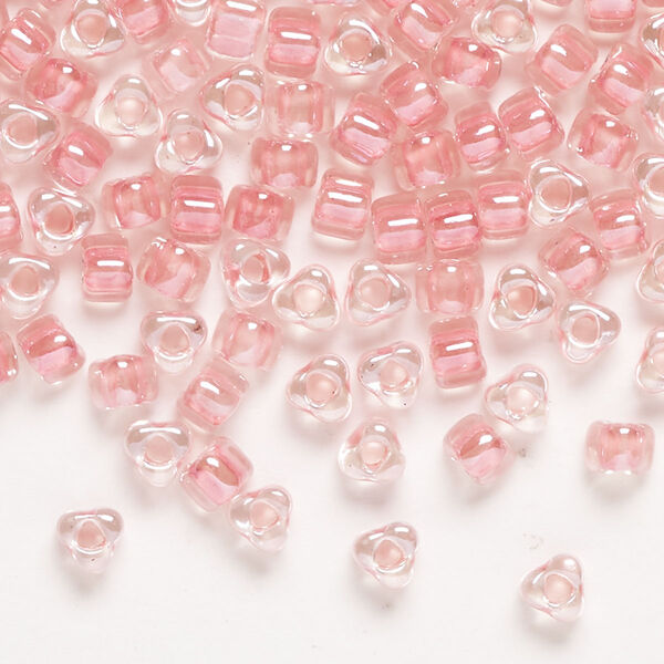 Seed bead, Miyuki, glass, transparent clear color-lined pink, (TR1109), #5 triangle. Sold per 250-gram pkg. image number 0