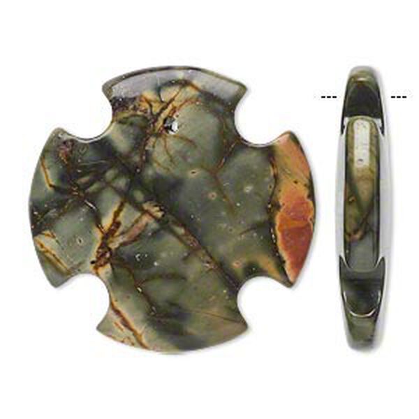 Focal, red creek jasper (stabilized), 30x30mm cross, B grade, Mohs hardness 6-1/2 to 7. Sold per pkg of 2. image number 0