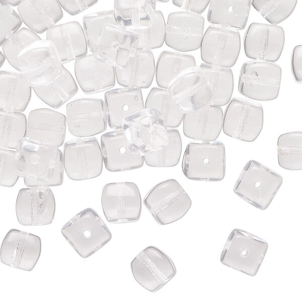 Bead, pressed, glass, transparent clear, 6mm cube. Sold per 1 ounce pkg, approximately 78 beads. image number 0
