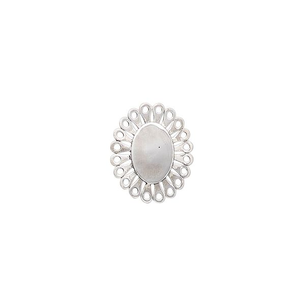 Drop, antiqued sterling silver, pkg/1, 14.5x12mm single-sided flat oval. image number 0