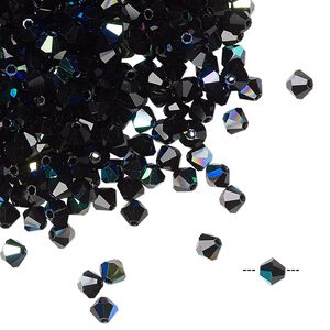Bead 144pk jet AB, Preciosa Czech crystal 4mm bicone