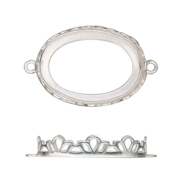 Link, sterling silver, 26x19mm oval with petal edge and open back with 25x18mm oval cabochon bezel setting. Sold individually. image number 0