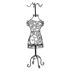 Display, necklace, steel, black, 38 x 9-1/2 x 9-1/2 inch female torso with 5 attached hangers. Sold individually.