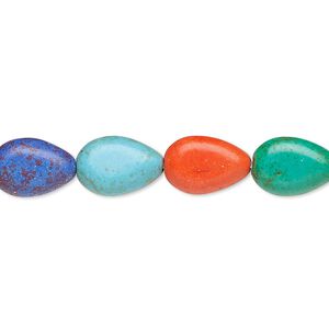 Bead, "howlite" (imitation) resin. mixed colors, 12x8mm-13x9mm puffed teardrop. Sold per 15-inch strand.