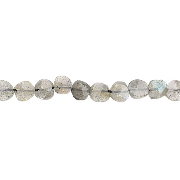 Bead, labradorite (natural), 4-6mm hand-cut faceted flat round with 0.4-1.4m hole, B grade, Mohs hardness 6 to 6-1/2. Sold per 8-inch strand. image number 0