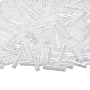 Bead, Miyuki, bugle bead, glass, pkg/250 g, 12x2.4mm center-drilled, ceylon opaque pearl white, (RBU-0528).