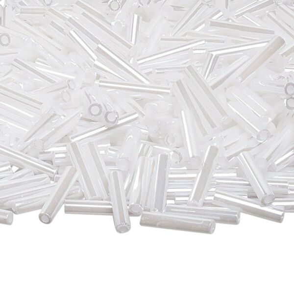 Bead, Miyuki, bugle bead, glass, pkg/250 g, 12x2.4mm center-drilled, ceylon opaque pearl white, (RBU-0528). image number 0